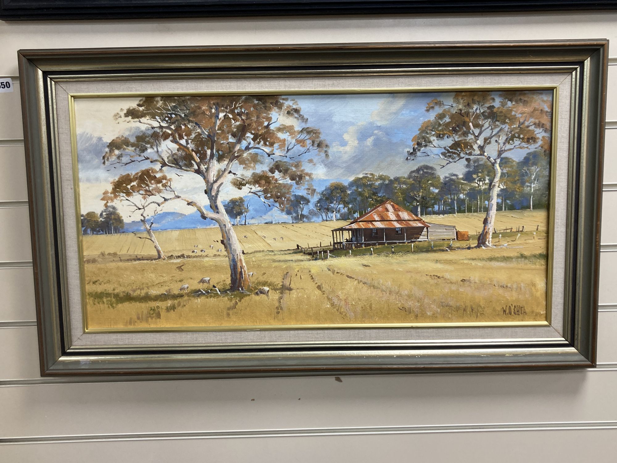 William OShea (Australian, 1934-), acrylic on card, On The Stubble, signed, 37 x 76cm